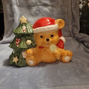 Vintage Festive Bear with Christmas Tree Cookie Jar